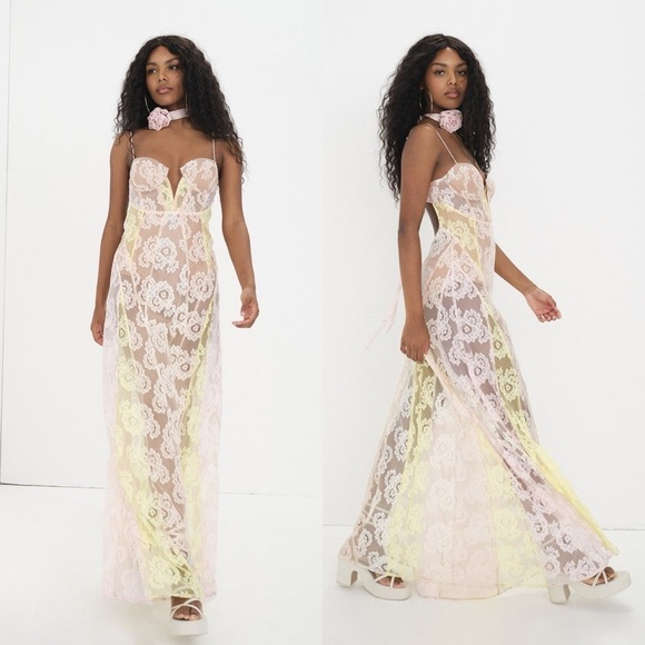 For Love & Lemons Blossom Lace Maxi Dress Size Medium NWT - Picture 5 of 16